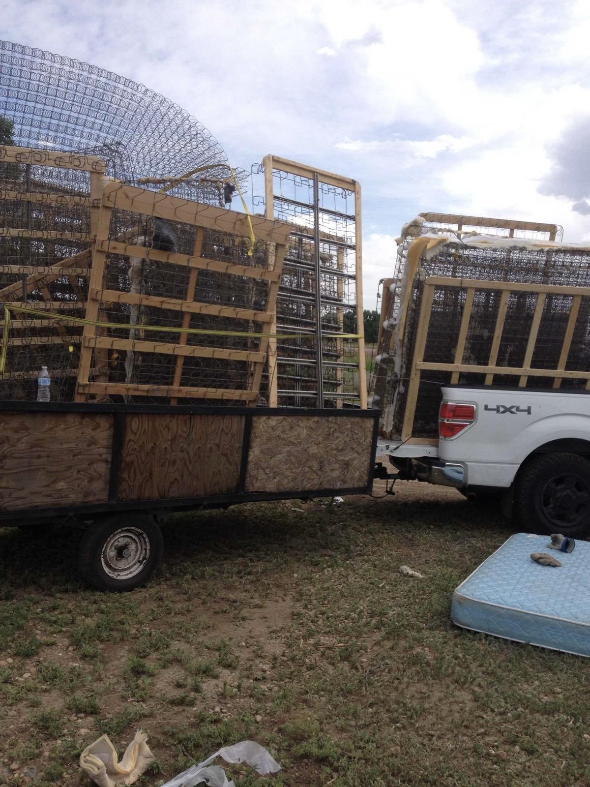 Old box springs and bed frames at our recycling facility